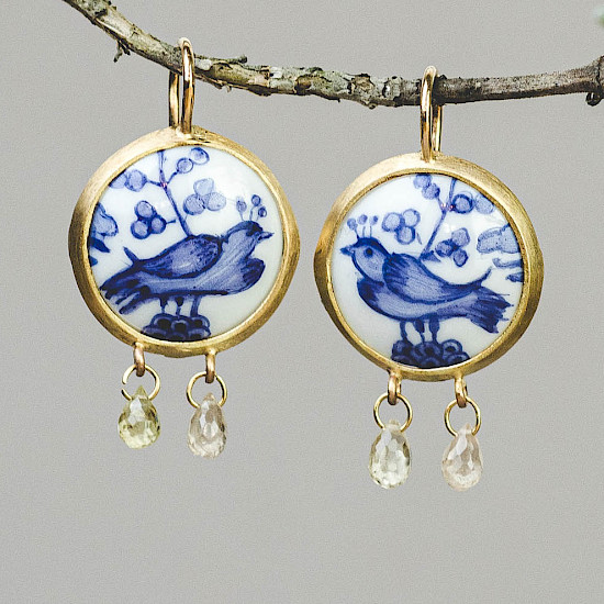 Ohrringe Porzellan blau Saphir Gold 2 